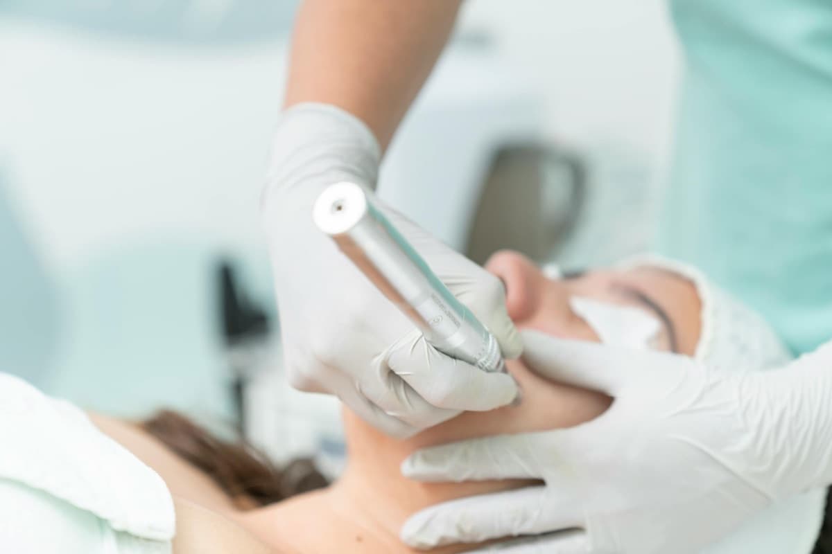 A microneedling treatment in progress